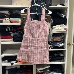 Pink and white tweed dress with pearl buttons lined
